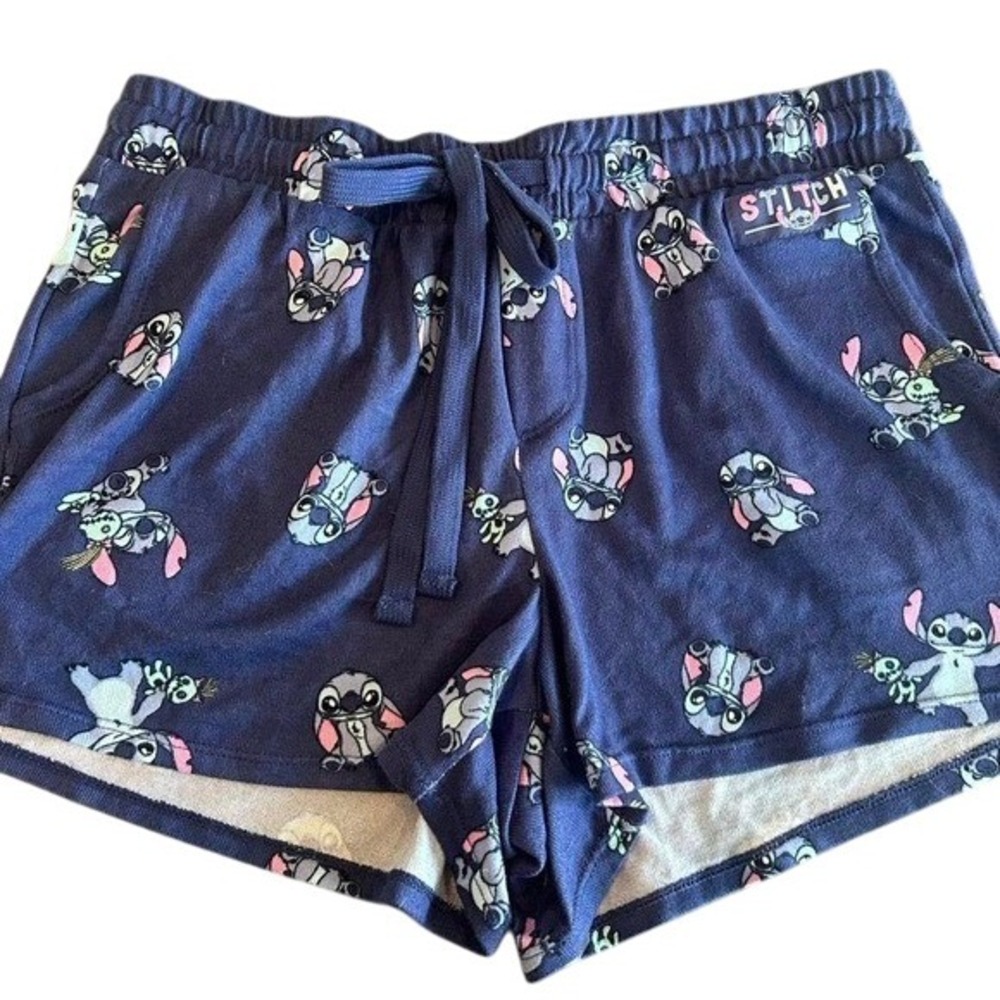 Disney Stitch Sleep Lounge Pajama Shorts S (4-6)‎ Blue Cartoon Print